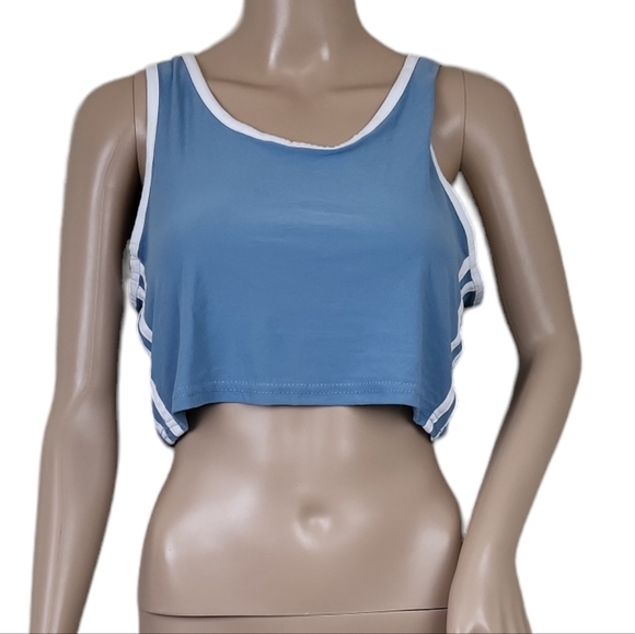 Shein Blue Side Stripe Crop Top - Picture 1 of 4